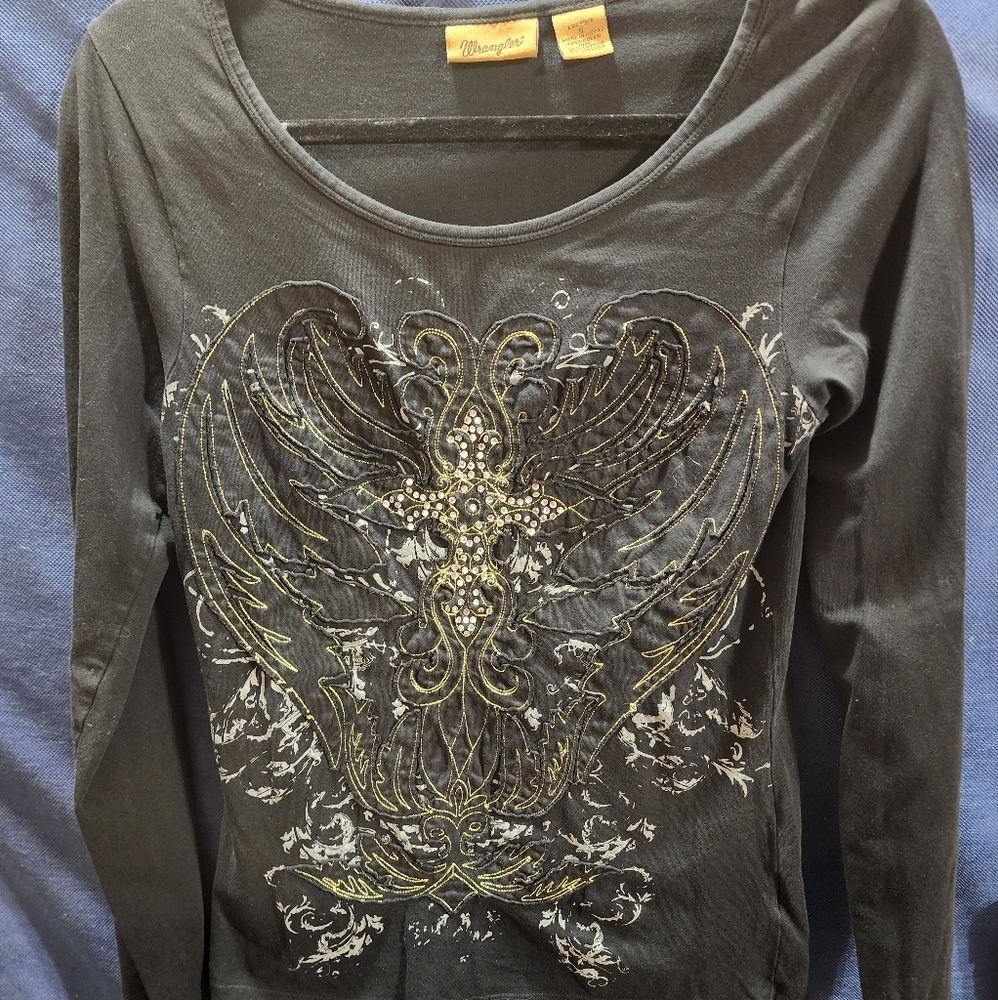 Vintage Y2k Womens Wrangler Embroidered Long Sleeve Top